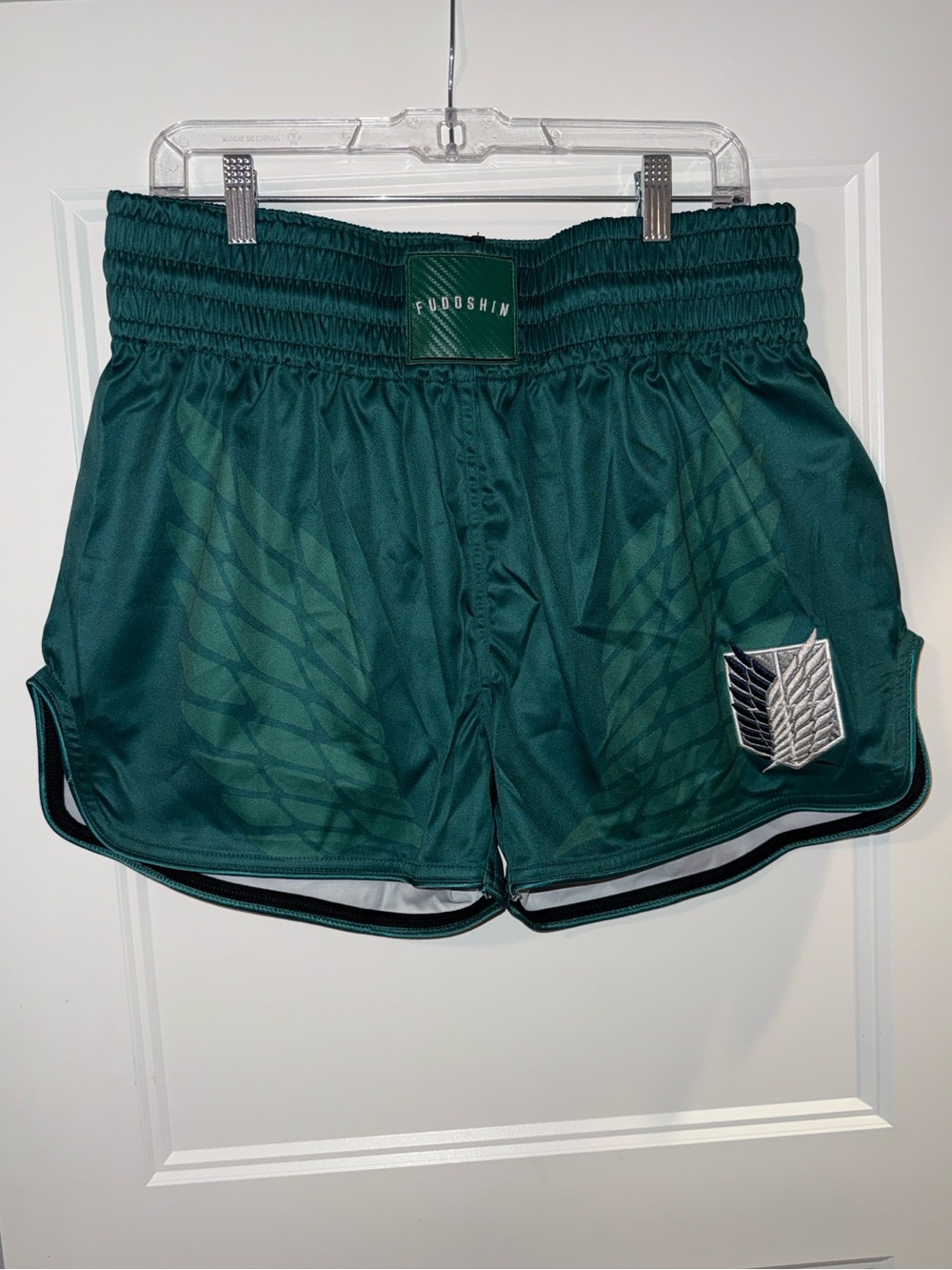 Men's Green Athletic Shorts with Wing Patch